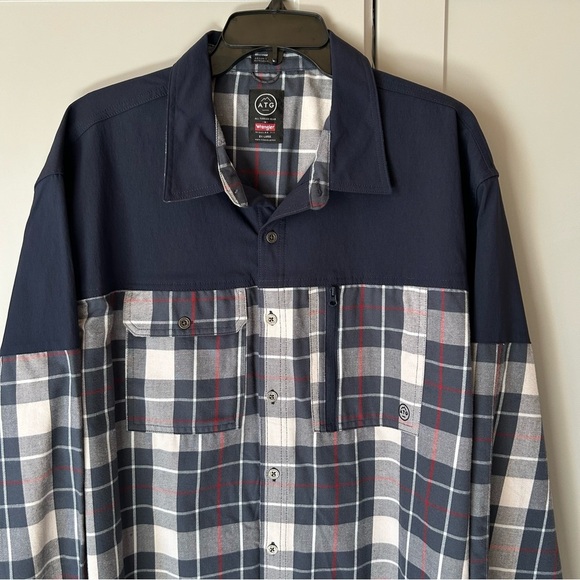 Wrangler ATG Shirt Men's 2XL Blue Plaid Long Sleeve Button Front Western Casual - Picture 3 of 10
